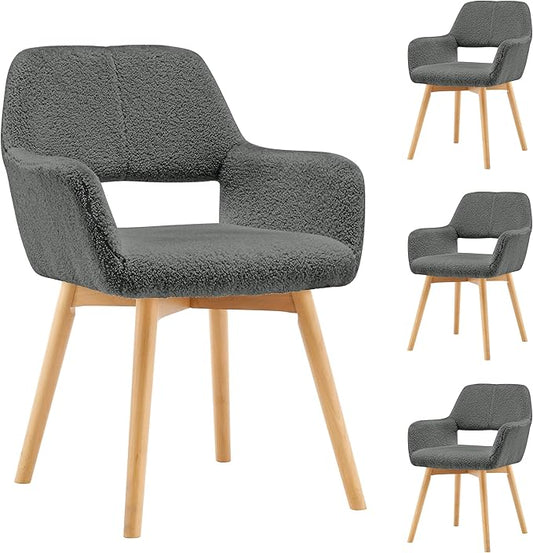 Mid Century Modern Dining Chairs Set of 4 & 2 & 6 Comfy Accent Chair Upholstered Kitchen Dining Living Room Chairs for Bedrooms Waiting Room Home Arm Desk Chair No Wheels (Wool Dark Gray, 4)