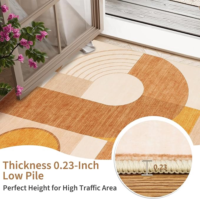 CAROMIO 8x10 Living Room Rugs Washable, Boho Geometric Large Area Rug for Bedroom Dining Room Soft Low Pile Non-Slip Indoor Rugs for Playroom Dorm Girls, Orange Multi, 8'x10'