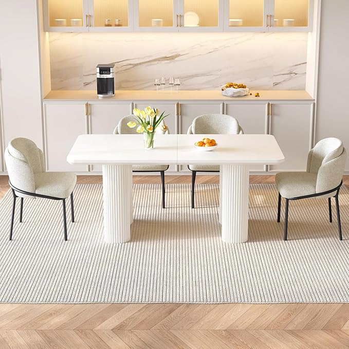 Dining Table Set for 4, 62.99" Rectangular Kitchen Table with 4 Chairs, 5-Piece Dining Set with Waved Legs for Kitchen Living Room, Home, Apartment, White
