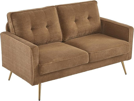 VINGLI 56" Modern Khaki Loveseat,Small Corduroy Sofa Couch Deep Seat for Living Room,2-Seater Loveseat Sofa for Bedroom,Apartment,Office,Dorm,Small Space