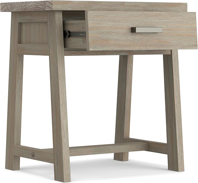 SIMPLIHOME Sawhorse SOLID WOOD 24 Inch Wide Modern Industrial Bedside Nightstand Table in Distressed Grey, For the Living Room and Bedroom