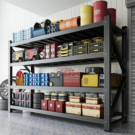 6000LBS Storage Shelves,71" W Garage Shelving Heavy Duty,4 Tier Adjustable Metal Shelving Unit,Garage Storage Shelves for Garage,Warehouse,Basement,Pantry,Kitchen,71" W x 70" Hx24 D,Black