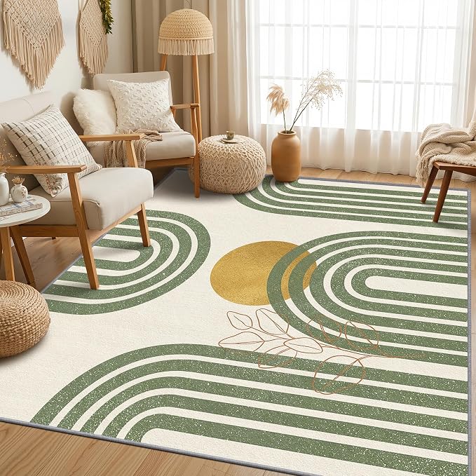 Mid Century Rugs for Living Room - 5x7 Rug, Boho Abstract Living Room Rugs, Mid Century Modern Bedroom Rug, Line Art Carpet, Minimalist Home Decor & Gifts