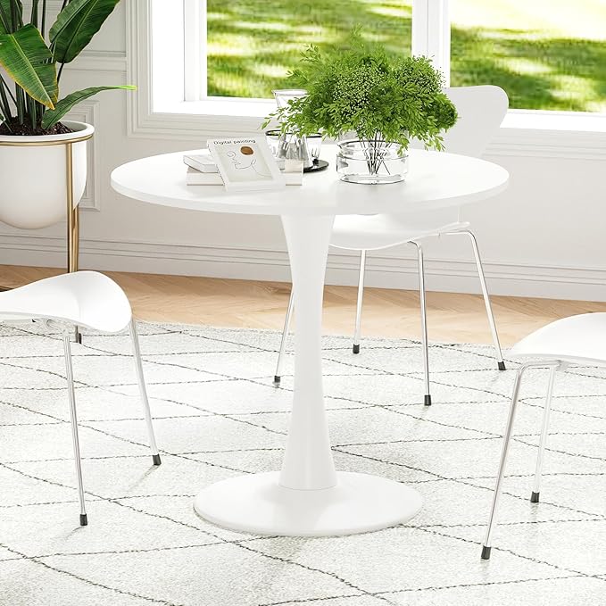 Soohow 31.5" Small Round Dining Table Seats Up to 2-4 People,Wood Tabletop Tulip Dining Table with Metal Pedestal Base