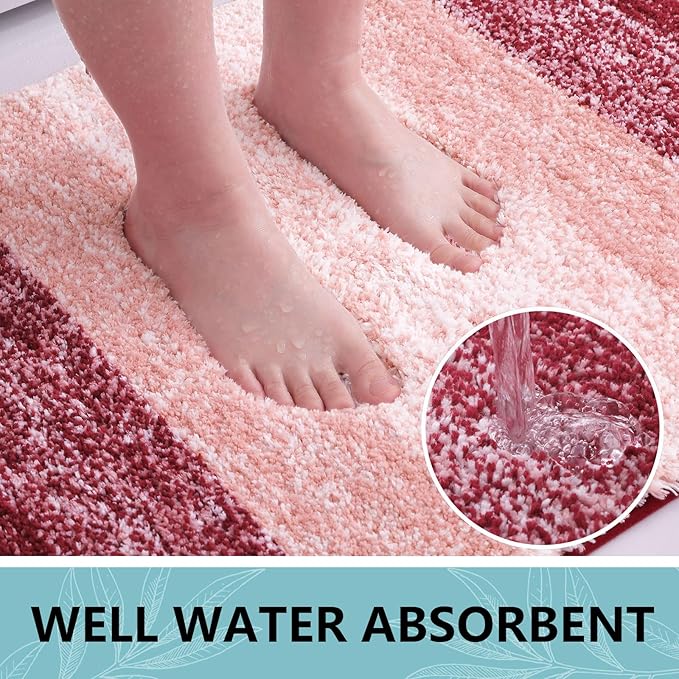 Arotive Microfiber Bathroom Rugs, Shaggy Soft and Absorbent Bath Rug, Non-Slip, Thick Plush Machine Washable Dry Bath Mats for Bathroom, Tub and Shower, 30x17, Burgundy, Rectangular