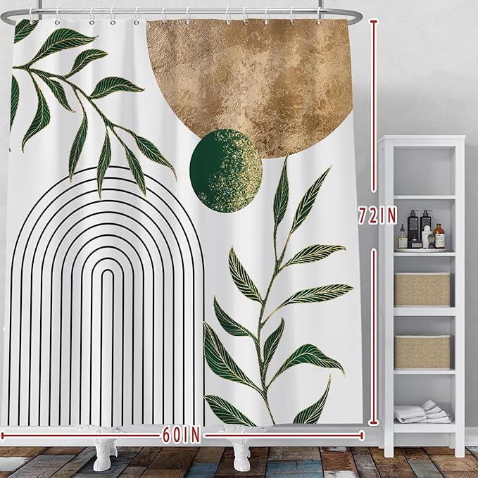 Baocicoo Mid Century Minimalist Shower Curtain Green Abstract Moon Contemporary Sun Semicircle Shower Curtain for Bathroom Geometric Aesthetic Bathtub Bathroom Decorations with Hooks 60x72 Inches