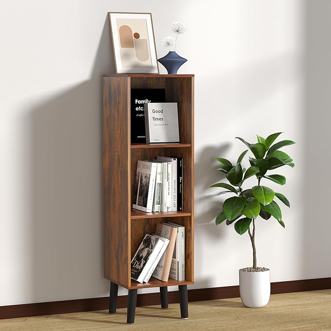 3 Cube Storage Organizer with Legs, 3 Tier Cube Low Bookcase Freestanding Storage Display Organizer for Home Office, Three-Cubes Open Shelf Short Bookshelf (Retro Brown, 3 Cube)