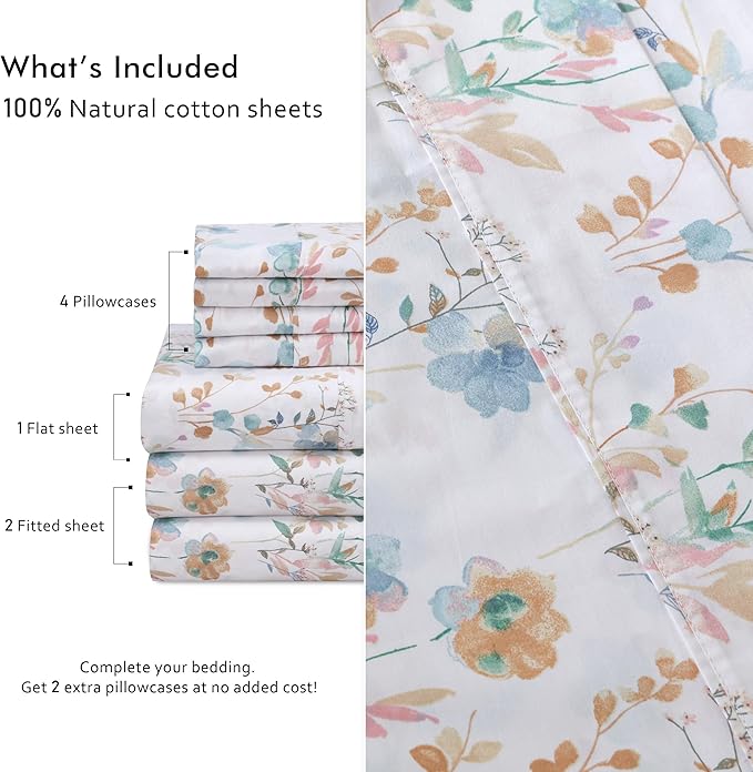 RUVANTI 100% Cotton Percale Sheets Split King Size 7 Piece Set, Cooling Bed Sheets for Hot Sleepers, Deep Pocket 16”, Breathable Lightweight & Durable, Crisp Hotel Style Sheets, Radiant