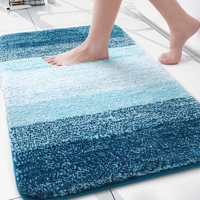 Arotive Microfiber Bathroom Rugs, Shaggy Soft and Absorbent Bath Rug, Non-Slip, Thick Plush Machine Washable Dry Bath Mats for Bathroom, Tub and Shower, 30x20, Peacock Blue, Rectangular