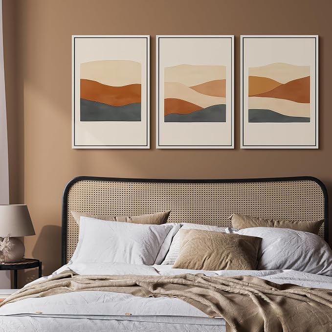 wall26 Framed Canvas Print Wall Art Set Minimalist Geometric Landscape Neutral Illustrations Fine Art Decorative Rustic for Living Room, Bedroom, Office - 24"x36"x3 White