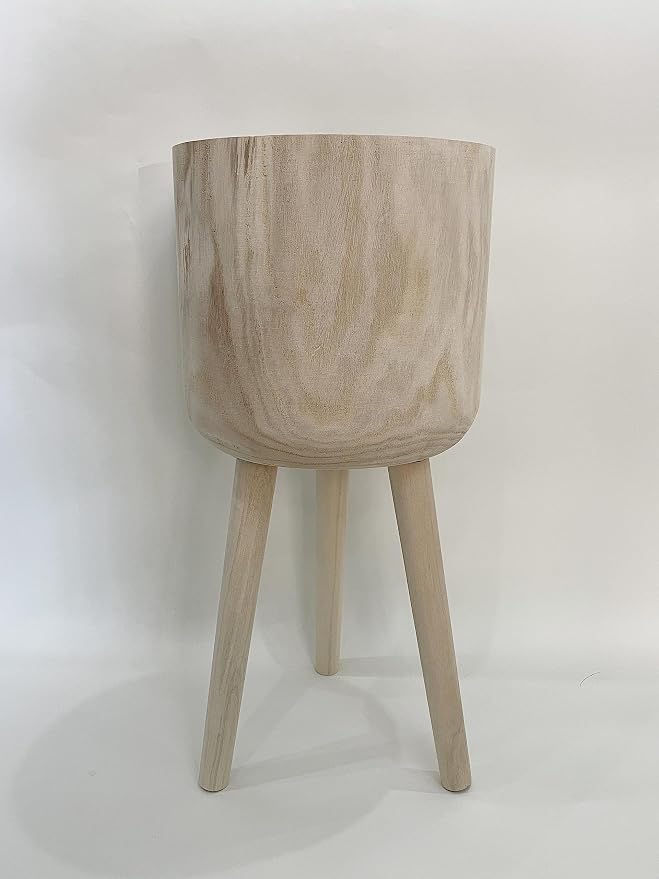 RISEON Handmade Mid Century Modern Wood Planter, Rustic Indoor Flower Pot Plant Stand,Large Floor Planter (Large)