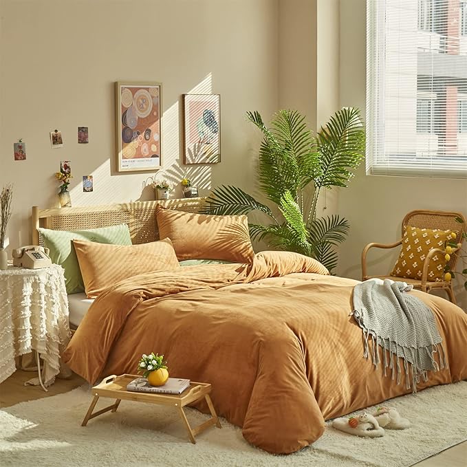 Pureant Pumpkin Comforter Set Queen Burnt Orange Velvet Bedding Comforters Women Girls Solid Terracotta Aesthetic Flannel Quilts Soft Warm Light Caramel Plush Blanket Sherpa Luxury Shaggy Cinnamon Bed