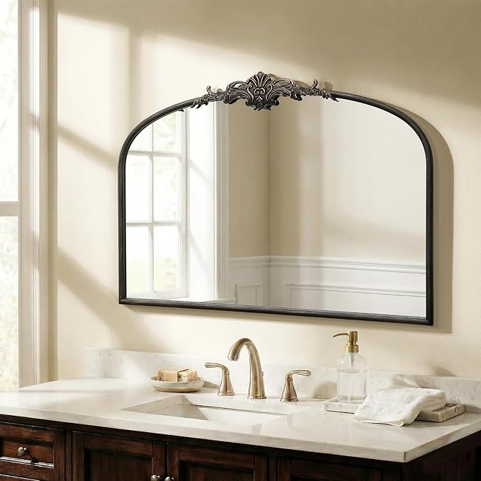 Besdomus Vintage Arched Black Mirror: 32"x24" Large Black Vintage Wall Mounted Mirror - Baroque Traditional Ornate for Living Room/Fireplace/Bathroom- Wall Decor for Interior Designers