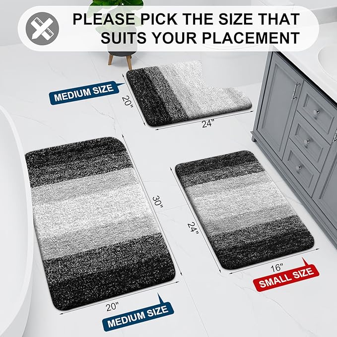 Arotive Microfiber Bathroom Rugs, Shaggy Soft and Absorbent Bath Rug, Non-Slip, Thick Plush Machine Washable Dry Bath Mats for Bathroom, Tub and Shower, 40x32, Black, Rectangular