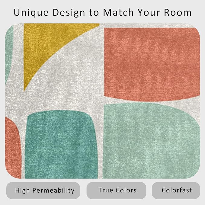 Mid Century Rug Large 8x10 70s Retro Geometric Pattern Area Rugs for Living Room, Bedroom, Mid Century Home Decor Accessories Indoor Carpet, Non Slip & Machine Washable, GD0674