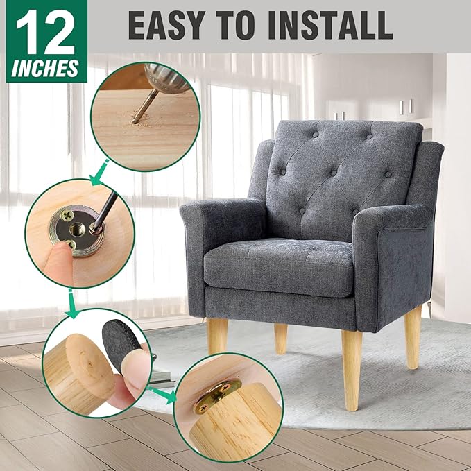 FoDau770 Rubber Wood Furniture Legs 12 Inches, Straight Tapered Wood Feet Mid Century Sofa Legs Set of 4, 5/16" UNC Furniture Feet Replacement Parts for Cabinet Couch Dresser Chair Ottoman Table