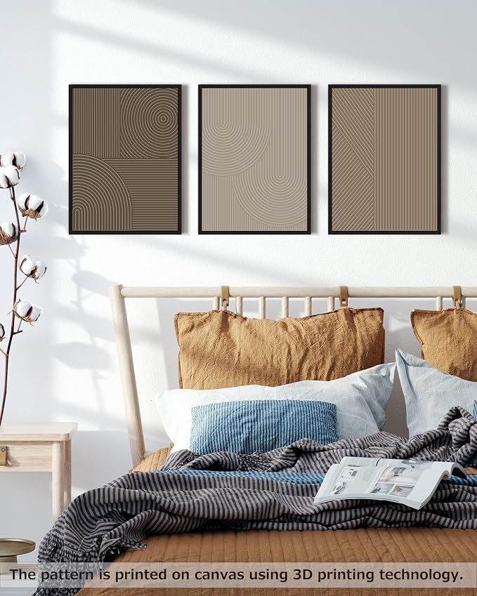 PHOPAGO Minimalist Abstract Framed Wall Art Modern Boho Neutral Line Wall Decor Geometric Artwork Kitchen Dining Room 11x14in Black Framed