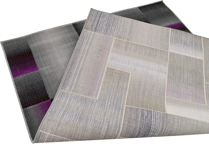 HR 5’ x 7’ Rug in Purple - Premium Quality Purple/Black/Gray Abstract Geometric Modern Squares Pattern Area Rug - Contemporary Styling for Living Room, Bedroom - Unique Home Decor