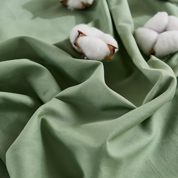 100% Washed Cotton Duvet Cover Queen Size – Sage Green, Linen-Like Texture, Super Soft & Breathable Bedding Set, 3-Piece Durable Percale Comforter Cover