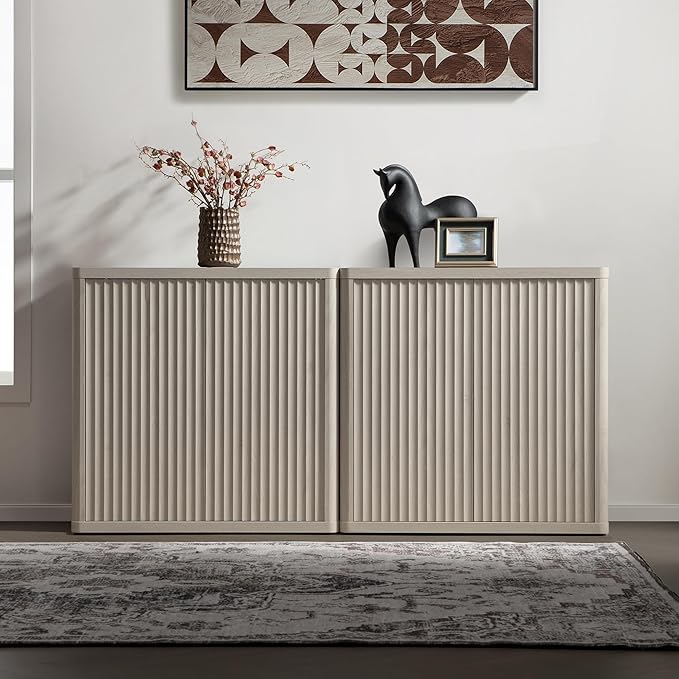 SICOTAS Buffet Cabinet with Storage 69.2" Sideboard Accent Modern Credenza with Doors & Shelves Fluted Tall Media Console Mid Century Coffee Bar Table for Living Room Kitchen Dining Room Hallway