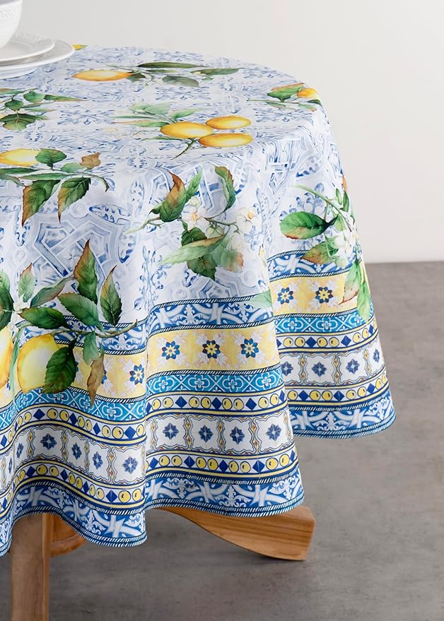 Maison d' Hermine Table Cloth Round Table 100% Cotton 63 Round Inches Tablecloth Reusable Decorative for Dining Room Farmhouse Home Valentines Day Decorations Spring Summer - Citrus