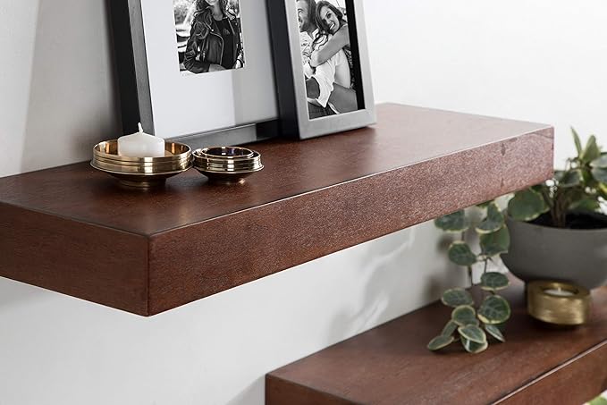 Kate and Laurel Havlock Modern Floating Shelves, Set of 2, Walnut Brown, Mid-Century Storage and Display Shelves for Wall