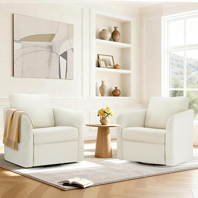 Swivel Accent Chair with Storage Ottoman, Upholstered Barrel Chair with Washable Slipcover for Living Room Bedroom Reading Waitingroom,2 Box,Cream White
