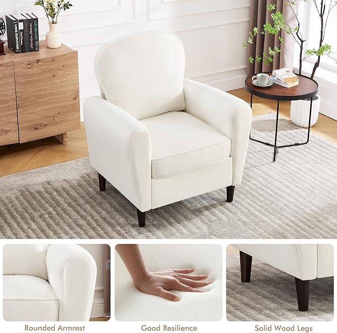 Accent Chair Set of 2, Mid Century Modern Arm Chair with Thick Cushion and Back, Comfy Upholstered Reading Chair Single Sofa Chair for Living Room, Bedroom, Club, Beige