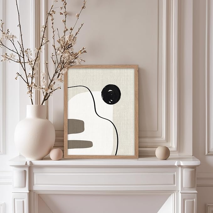 Poster Master Linen Shapes Poster – Lines on Linen Print – Chic Boho Art – Modern Abstract Artwork – Mid-Century Modern Piece – Great Bedroom or Living Room Decor – 8x10 Beige Framed