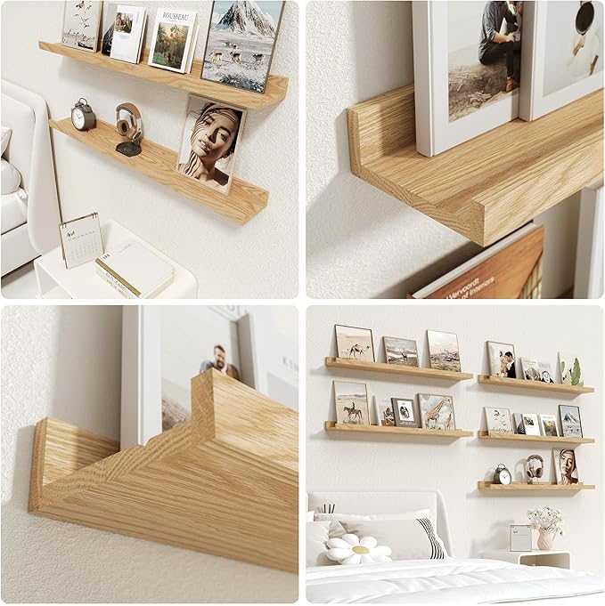 Vivelove Oak Floating Shelves Wall Mounted Set of 2, Rustic Large Wall Shelves for Storage with Lip, Display Picture Ledge with Lip for Storage, Bedroom, Living Room, Bathroom,Nursery Display