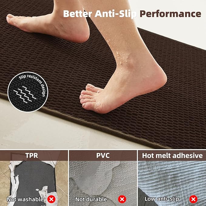 Bathroom Runner Rugs, Long Bath Mat Runner Washable Thin Quick Dry Low Pile Bathroom Runner Rugs Non Slip, Brown 24"x70"