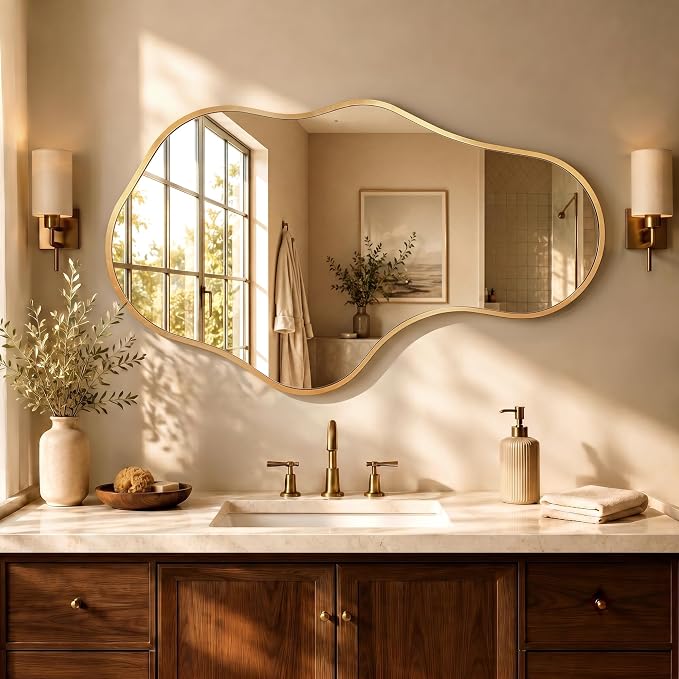 Dorlicecass Mirror Full Length - Wall Mirrors Decorative 26"x 43" Asymmetrical Abstract Aviation Aluminum Alloy Frame Unique for Bathroom, Bedroom, Living Room, Cloakroom, Entryway Gold