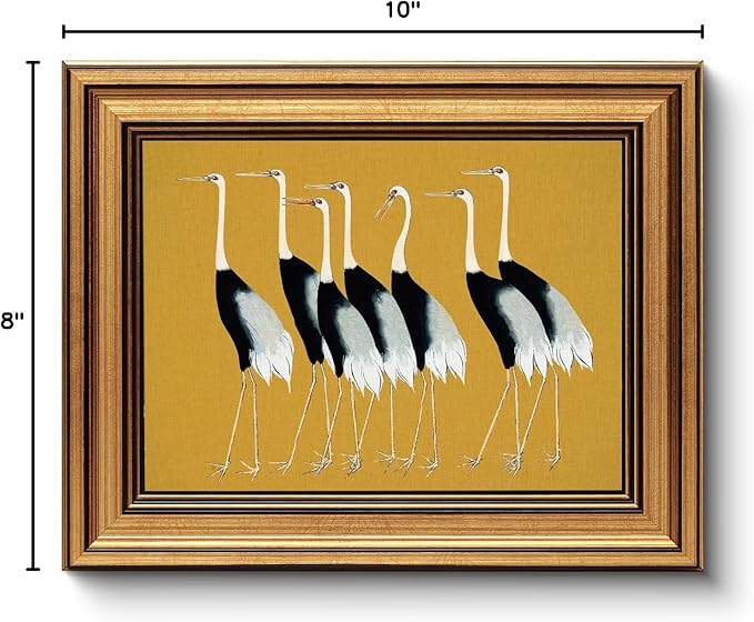 HUARCEY Gold Framed Vintage Wall Art for Living Room, Animals Painting Prints Shelf Decor for Kitchen, Aesthetic Bedroom Wall Art Decor, Christmas Gifts for Friends or Family (Seven Cranes - 8"x10")