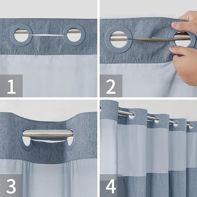 Stall No Hooks Needed Linen Textured Shower Curtain with Snap-in Fabric Liner Set,Hotel Luxury Decor Farmhouse Shower Curtains for Bathroom,Waterproof & Washable,54Wx80H,Blue Grey