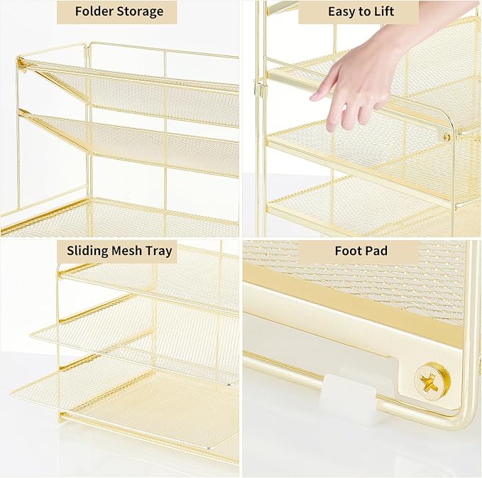 OPNICE Desk Organizer, 6-Tier Letter Tray Paper Organizer, Desktop File Organizer, Office Desk Accessories & Office Decor for Women, Workspace Organizer for Office Supplies(Gold)
