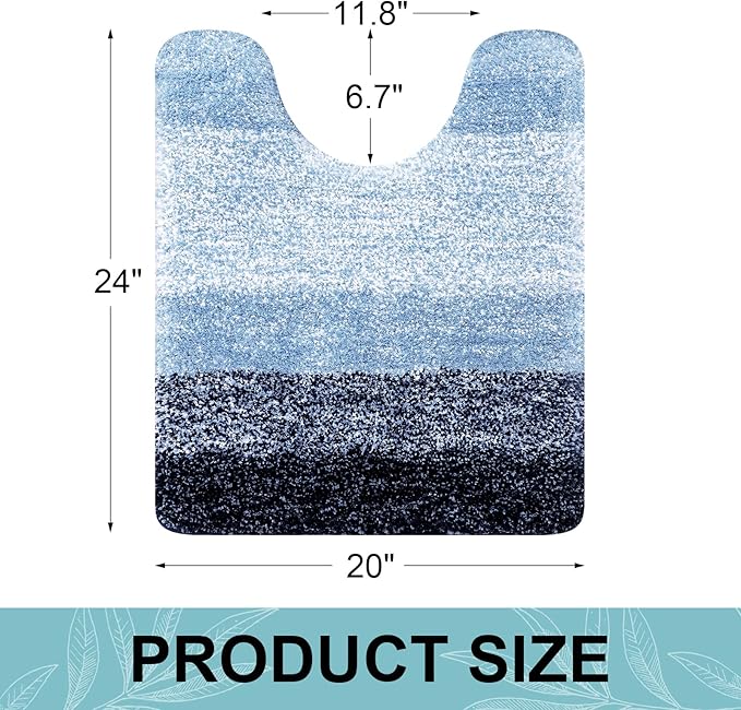 Arotive Microfiber Bathroom Rugs, Shaggy Soft and Absorbent Contour Toilet Rugs, Non-Slip, Thick Plush Machine Washable Dry Bath Mats for Toilet Base, 24x20, Blue, U-Shape