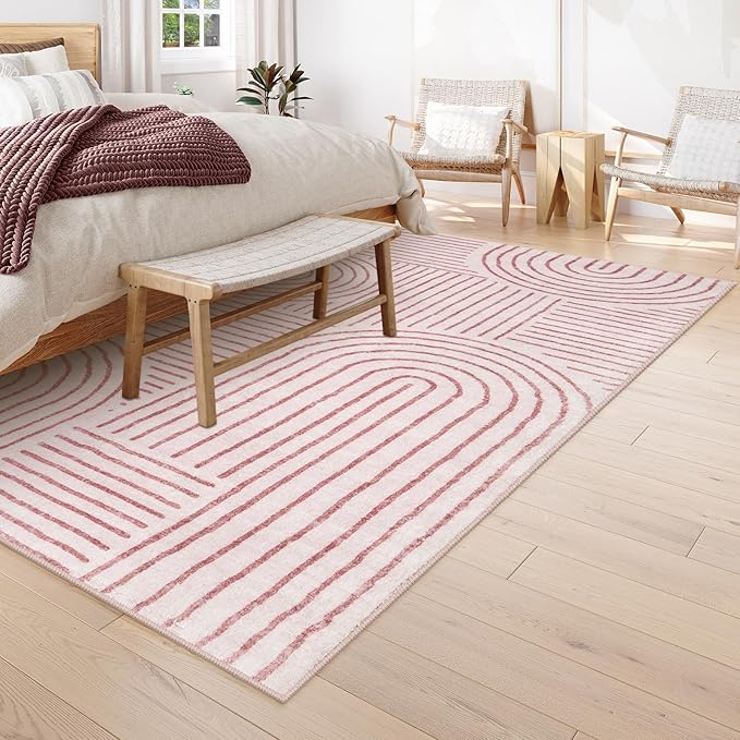 Lahome Abstract 6x9 Area Rugs, Soft Pink Rugs for Bedroom Girls, Ultra-Thin Non Slip Washable Throw Large Carpet for Living Room Dining Room Office Darrell (6'x9',Pink)
