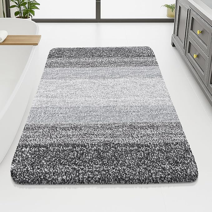 Arotive Microfiber Bathroom Rugs, Shaggy Soft and Absorbent Bath Rug, Non-Slip, Thick Plush Machine Washable Dry Bath Mats for Bathroom, Tub and Shower, 70x46, Grey, Rectangular