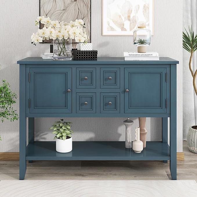 Merax Vintage Sideboard Buffet Cabinet with Storage for Living Room, Console Table with Shelf for Dinning Room, Kitchen Storage Cabinet, Light Navy