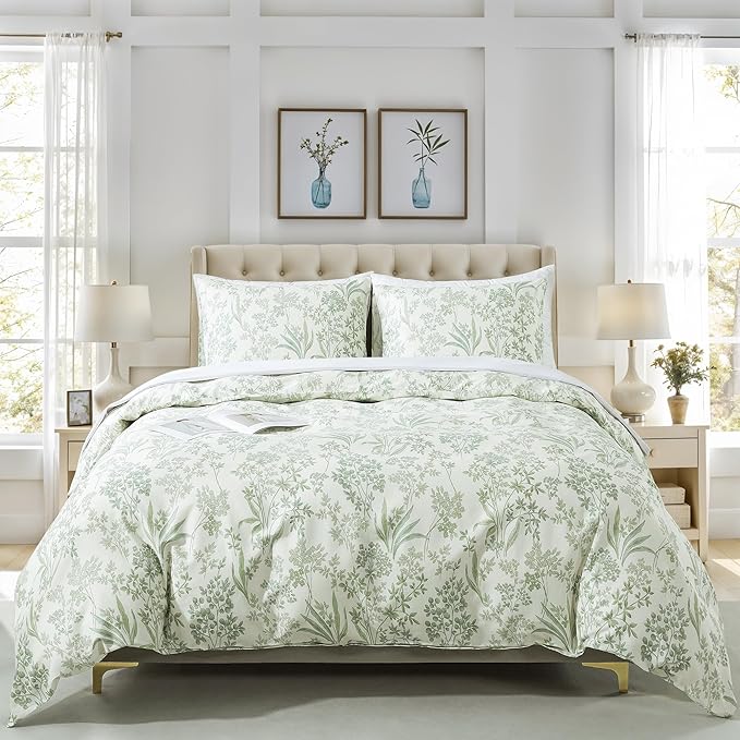 HoneiLife King Size Duvet Cover - 100% Cotton Comforter Cover, Floral Duvet Cover Sets with Zipper Closure & Corner Ties, 3-PC Wildflower Bedlinen Sets