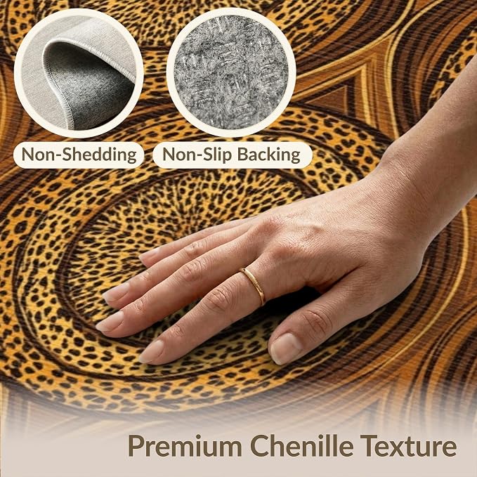 5'x7' Washable Flatwoven Rug, Orange Abstract Leopard Print Stain Resistant Area Rug for Guest Room, Lounge, Apartment, Non-Slip Low Profile Floor Covering | Ref:2229844