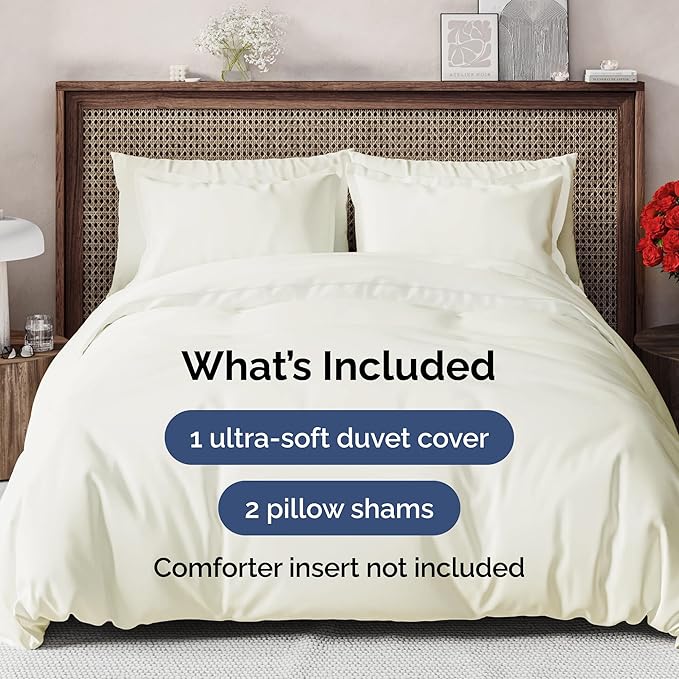 Duvet Cover Cal King Size - Extra Soft Cal King Size Duvet Cover - Lightweight & Breathable - Easy Care & Fade Free with Zipper Closures & Ties - 104" x 98" Inches - (Ivory) Comforter Not Included