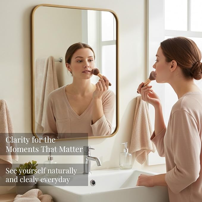 2-Pack 24x36 Inch Antique Gold Bathroom Vanity Mirrors | Flush Mount Deep Set Metal Wall Mirror for Over Sink | HD Shatterproof Glass, Rustproof