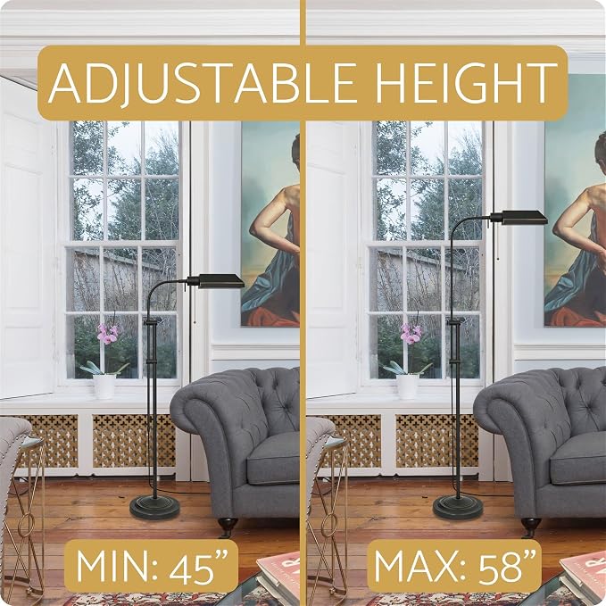Kira Home Prescott 58" Vintage Adjustable Pharmacy Floor Lamp with 6W LED, Bronze Mid Century Modern Standing Reading Light with Telescoping Pole, Dark Bronze Finish, Pack of 2