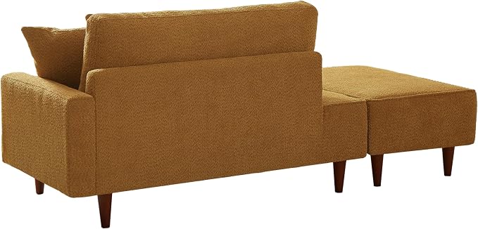 GDFStudio Upholstered Chaise Lounge Chair Indoor with Ottoman, Boucle Fabric Chaise Chair with 2 Throw Pillows and Solid Wood Legs, Recliner Lounge Chair for Office Living Room Bedroom, Orange