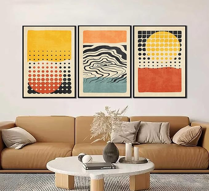 3Pcs Boho Color Blocks Wall Art Mid Century Modern Canvas Painting Abstract Color Block Geometric Wall Decor Vintage Colorful Illustrations Posters Prints for Living Room Bedroom Pictures Unframed