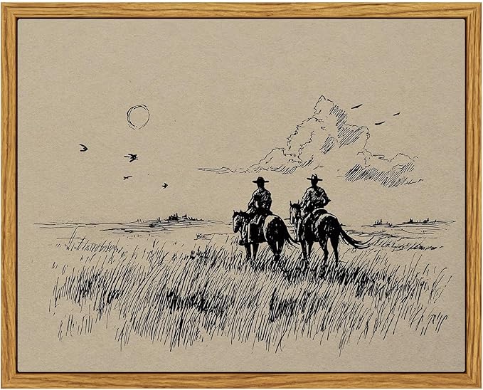 InSimSea Vintage Framed Wall Art Wilderness Cowboy Canvas Prints, Vintage Home Decor, Print Framed Painting Picture,For Living Room, Study, And Dining Room Wall Decor 10L x 8W
