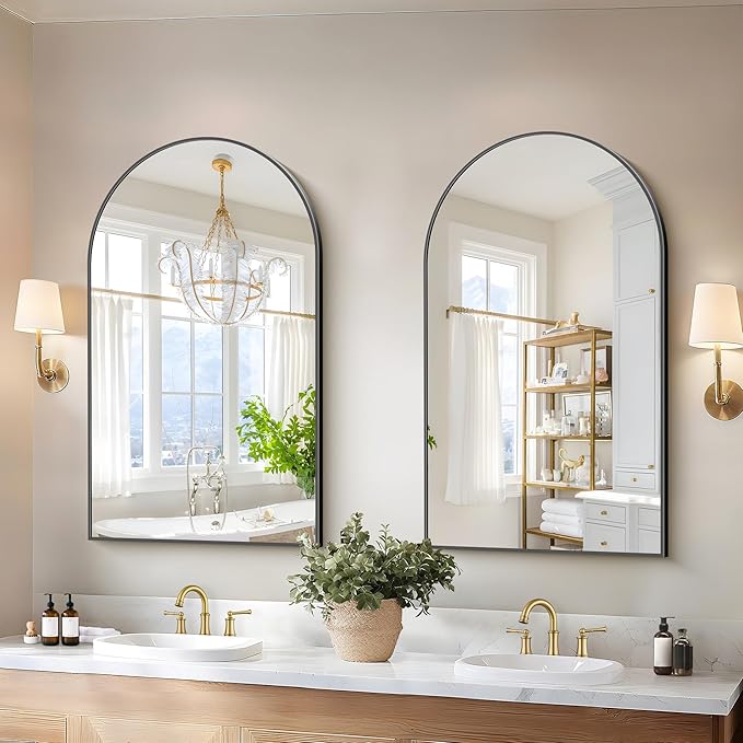 Arched Mirror, 24’’x40’’ Black Arch Mirror for Bathroom, Arched Bathroom Mirror with Frame, Modern Wall Mounted Mirror for Over Sink Mantle Bedroom Vanity Living Room Entryway