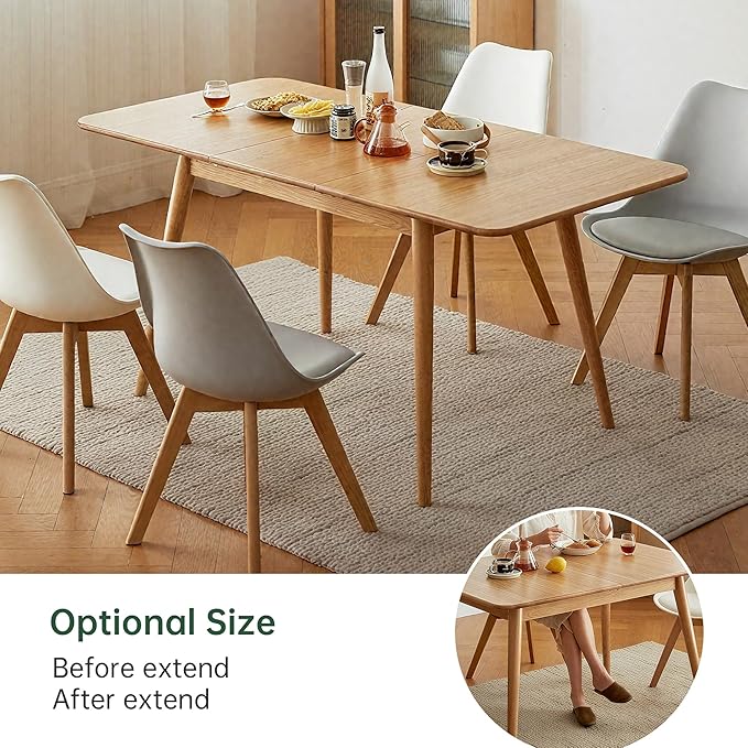 47’’-63’’ 100% Oak Extendable Dining Table, Solid Wood Folding Kitchen Table, Mid Century Modern Dinner Table for Kitchen, Apartment, Living Room (47''-63'' Natural)