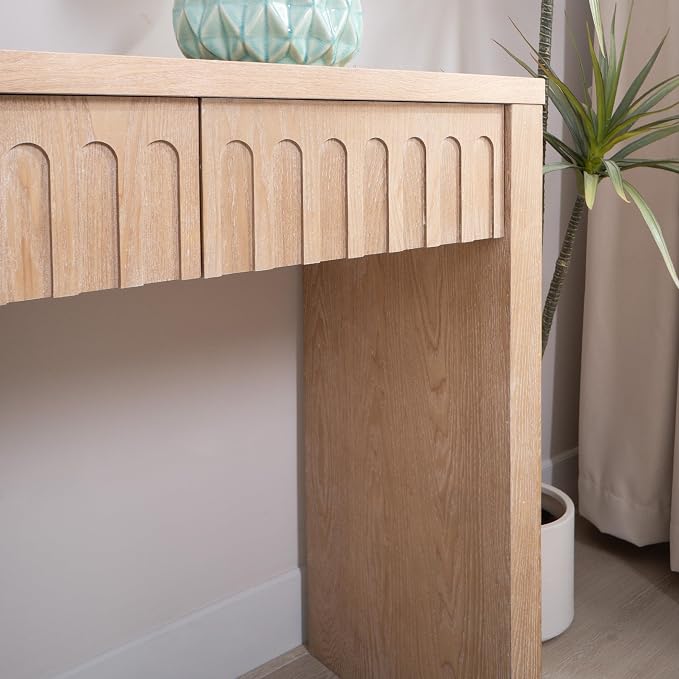 Wood Console Table, 59.2" Retro Long Sofa Table Behind Couch with 4 Drawers, Farmhouse Wooden Narrow Sofa Table Hall Table for Living Room Foyer Entrance Entryway, Natural